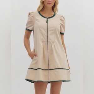 Entro Cream Dress with Green Accents